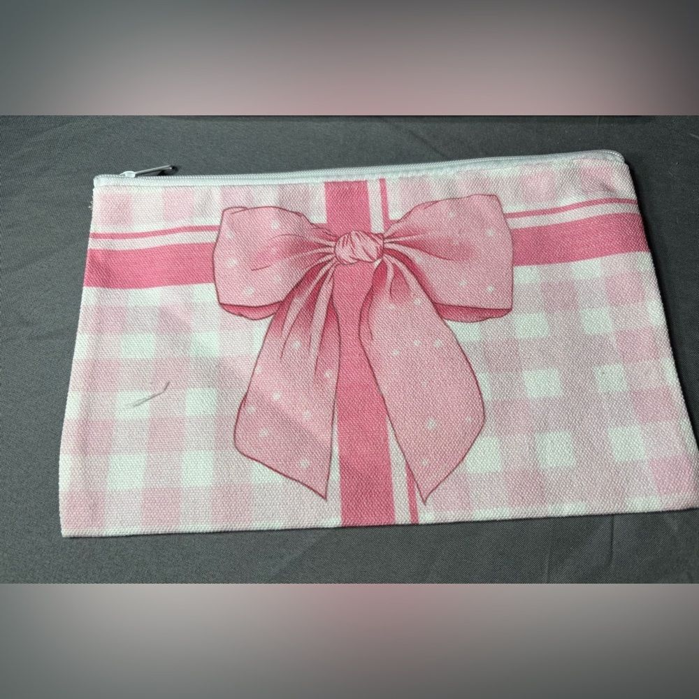 New Pink Bow Print Zip Pouch